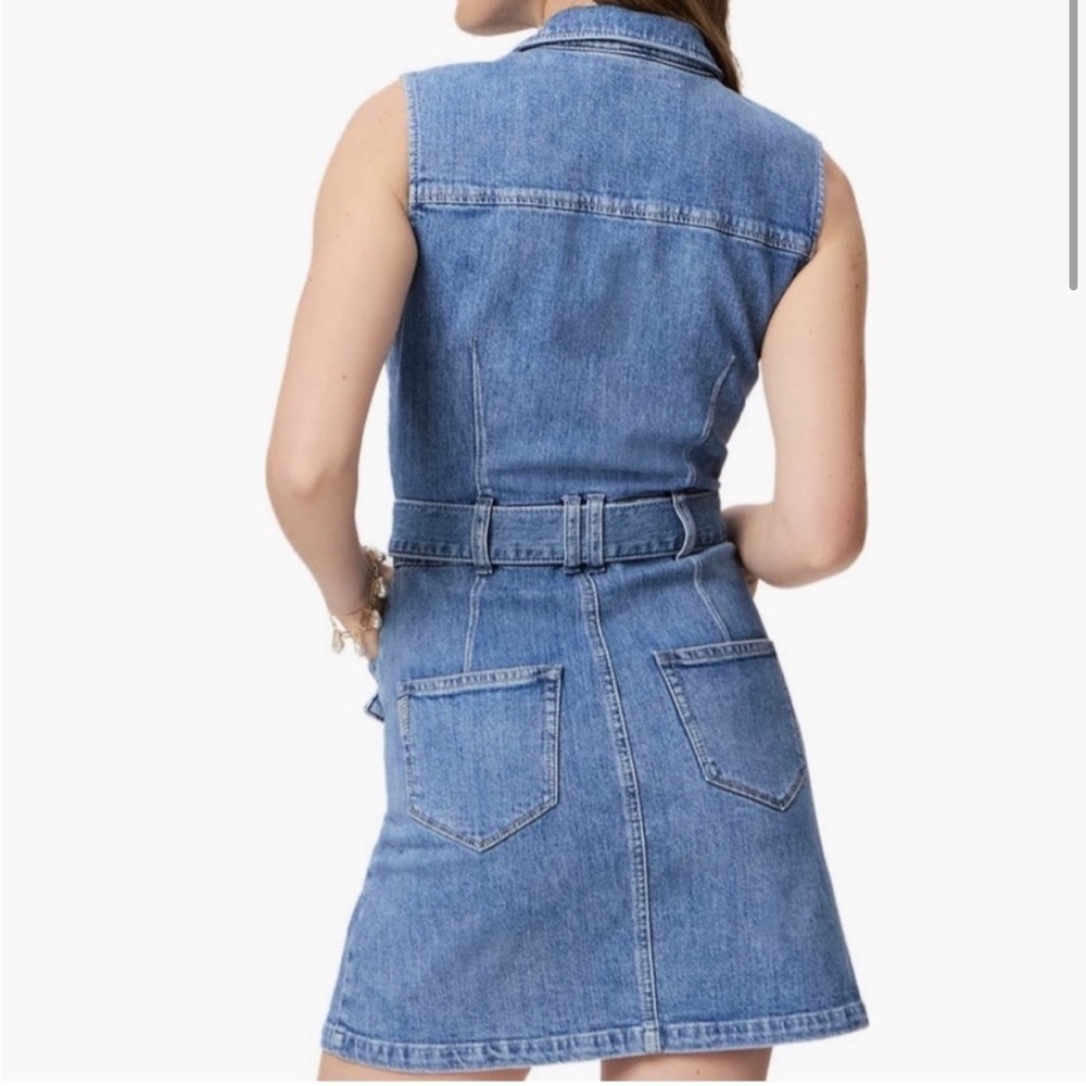 PAIGE Blue Denim Kelsee Tie Belt Sleeveless Mini Shirtdress Size 14 - Picture 2 of 8